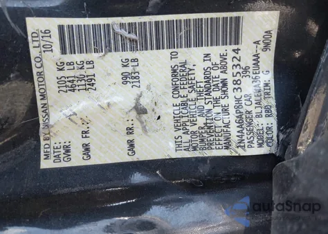 2017 Nissan Maxima 3.5 Sl z USA, uszkodzony, nr VIN 1N4AA6AP8HC385324